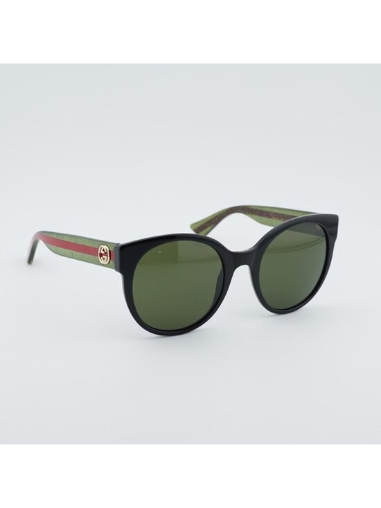 Gucci GG0035S 002 Women Sunglasses Black Round Frame, Green Lenses main image 7